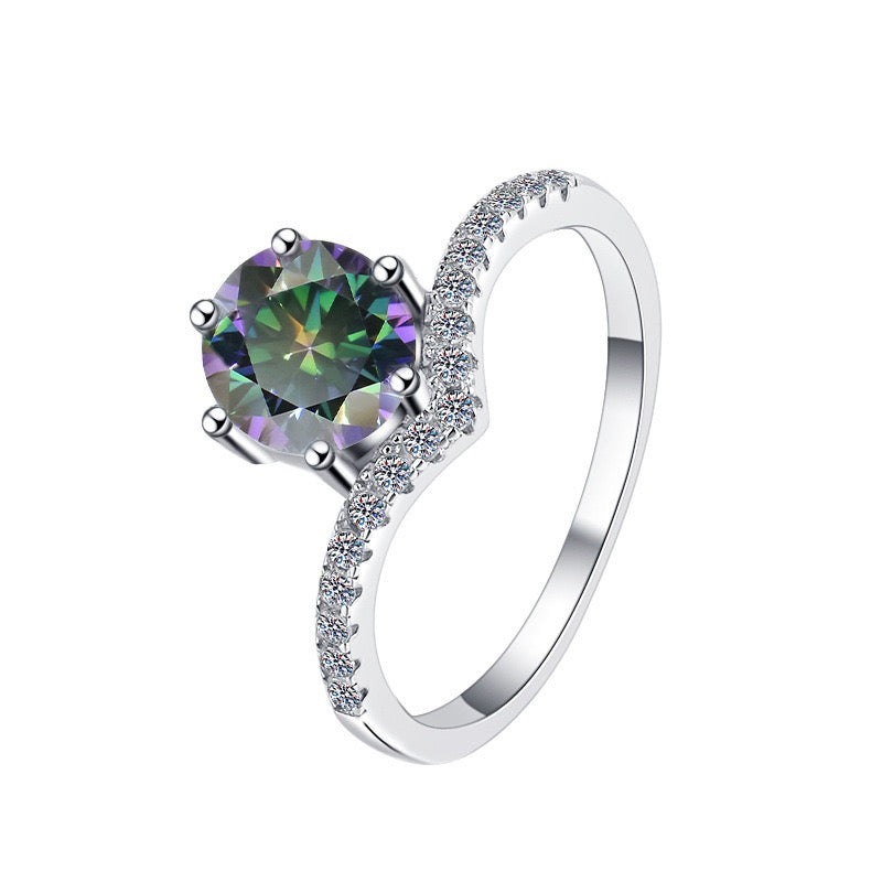 Crown Cut Moissanite Ring | Platinum Tone