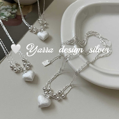 S925 Sterling Silver Layered Brushed Heart Necklace