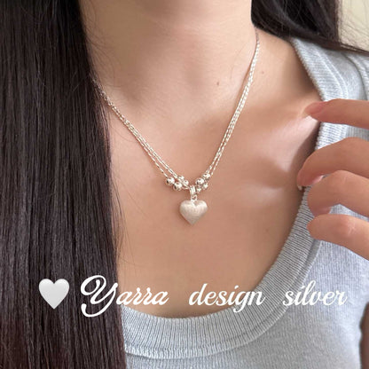 S925 Sterling Silver Layered Brushed Heart Necklace