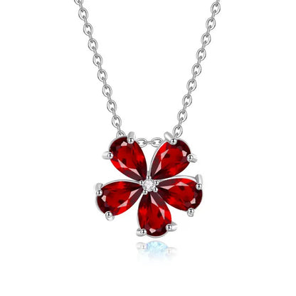 Natural Gemstone S925 silver Five-Petal Flower Necklace