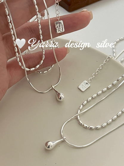Minimal Teardrop Silver Necklace (Layered Look)