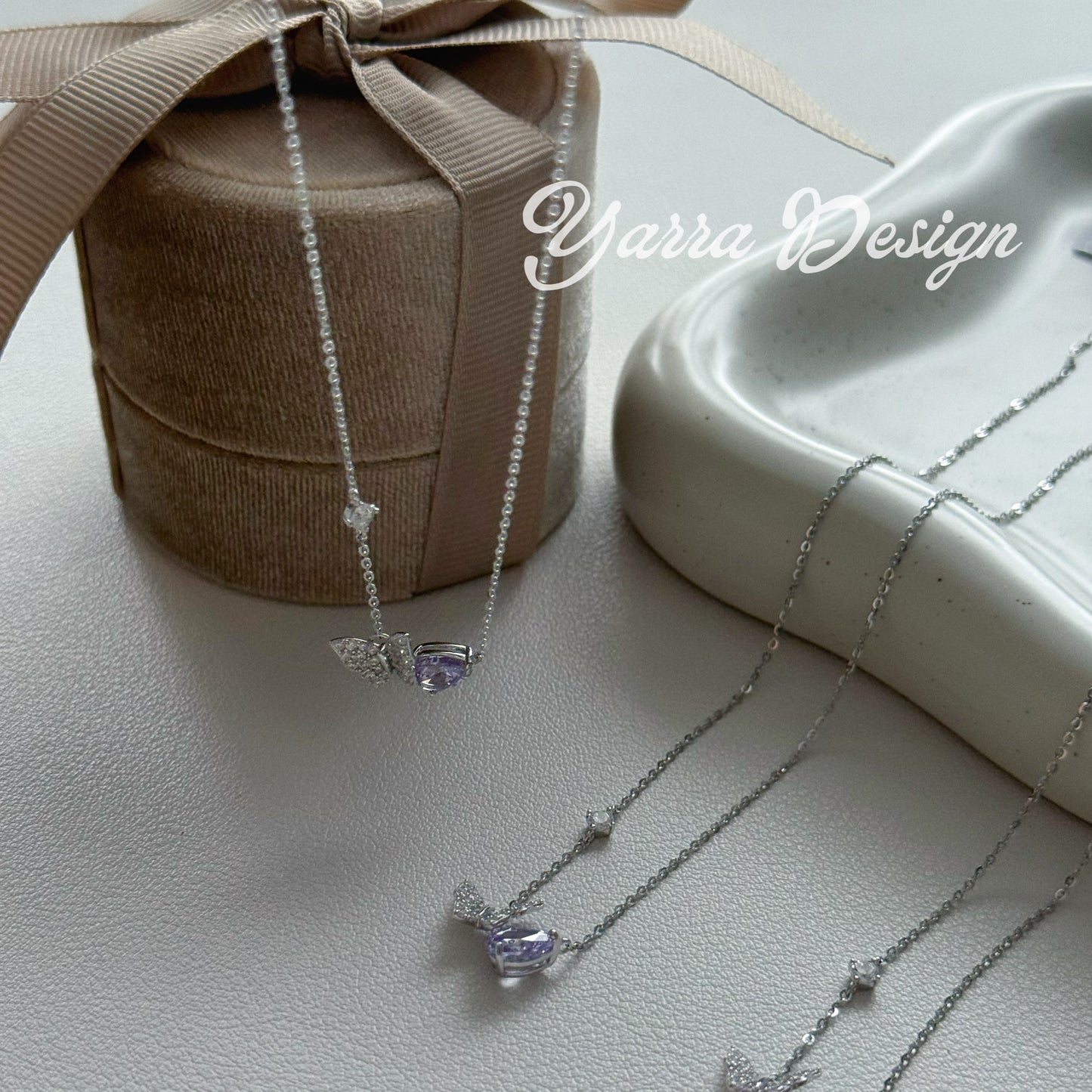 S925 Sterling Silver Purple Ice-Cut Butterfly Necklace | Certified