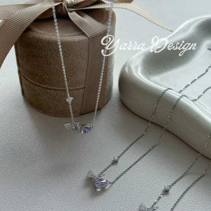 S925 Sterling Silver Purple Ice-Cut Butterfly Necklace | Certified