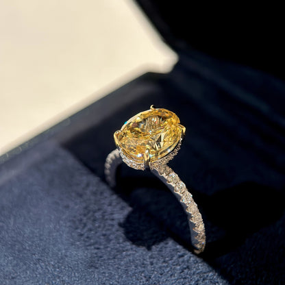 925 Sterling Silver Oval Yellow Diamond Ring Minimal Luxury