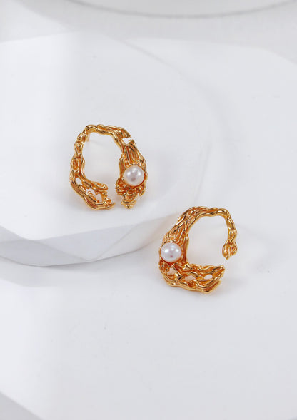 【Premium quality】925 Sterling Silver Liquid Metal Pearl Earrings