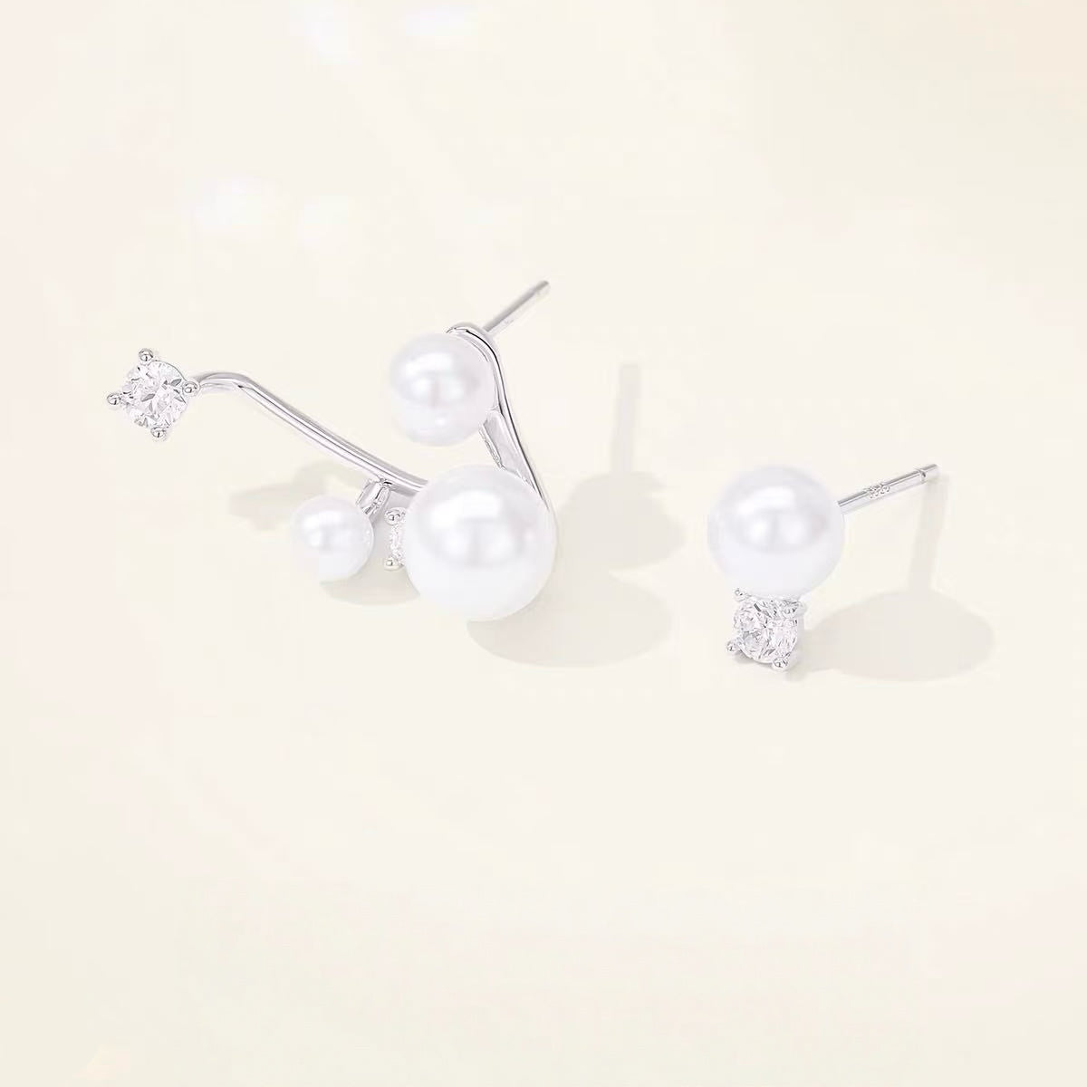 Starry Asymmetric Floating Pearl Earrings