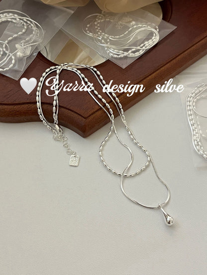 Minimal Teardrop Silver Necklace (Layered Look)