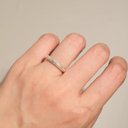 Ice Blue Accent Textured Silver Ring