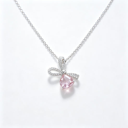 Elegant Bow Sparkle Necklace | 925 Sterling Silver