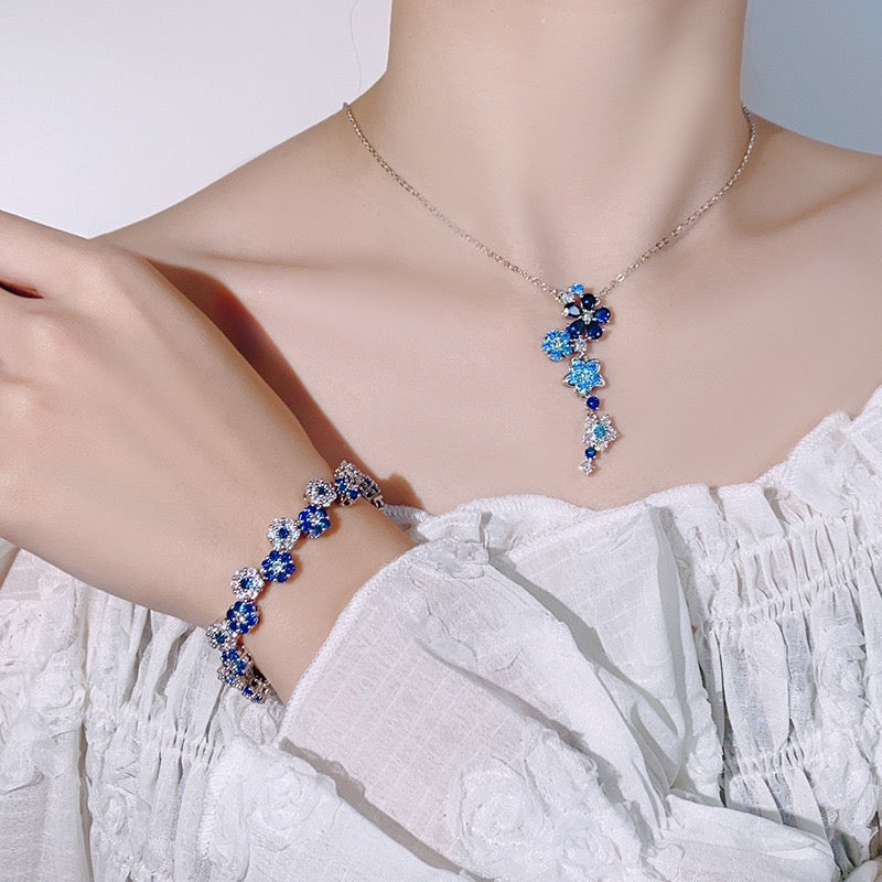 Elegant Zircon Flower Jewelry Set – Necklace & Bracelet