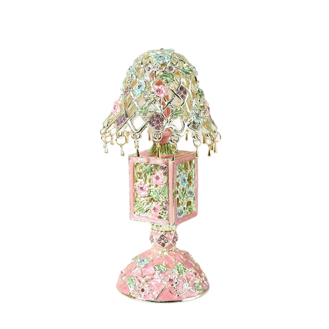 Enamel Vintage Table Lamp Shaped Jewelry Box