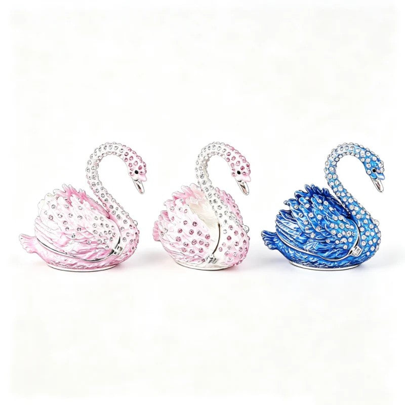 Enamel Swan Jewelry Box