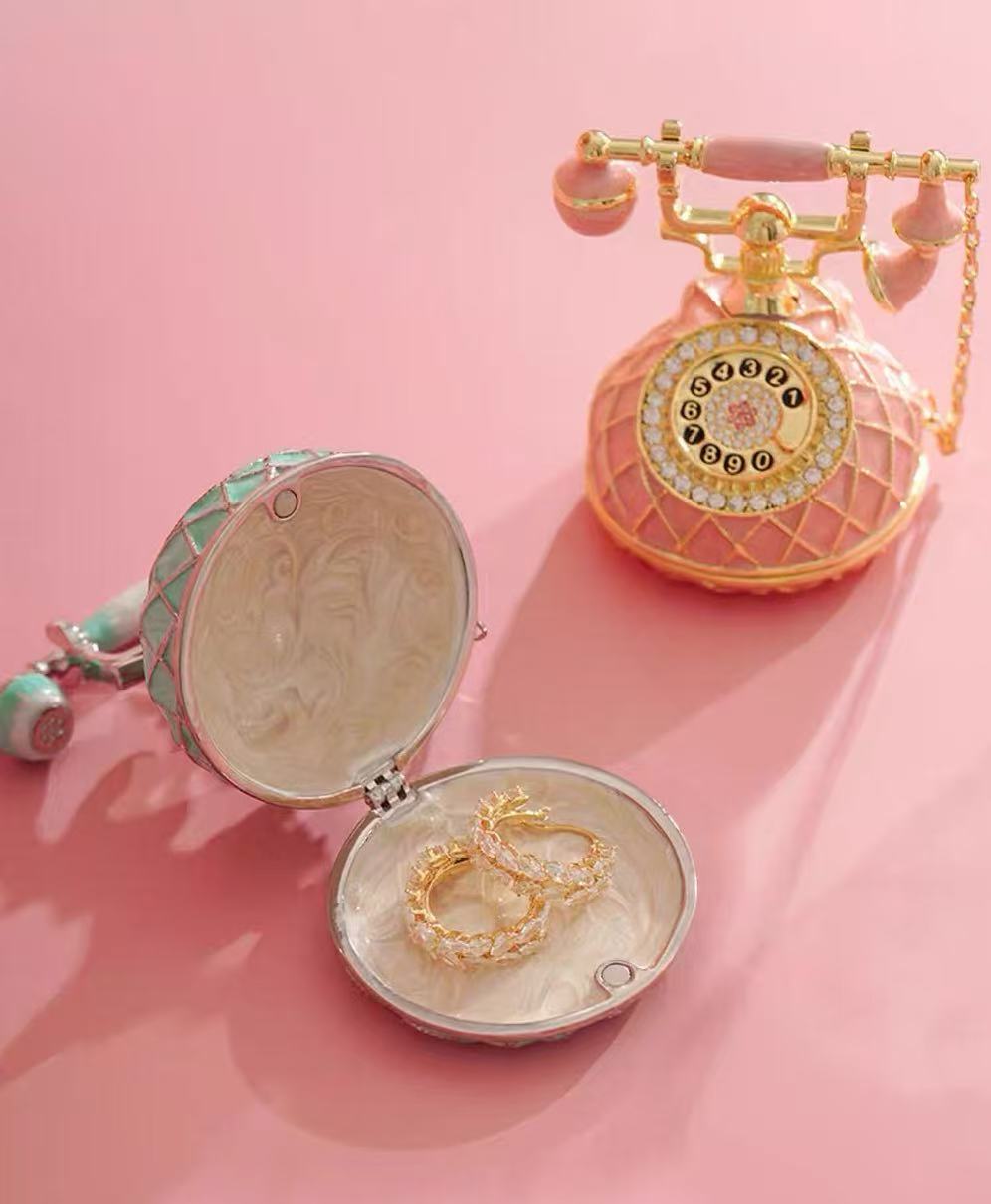 Enamel Vintage Telephone Jewelry Box