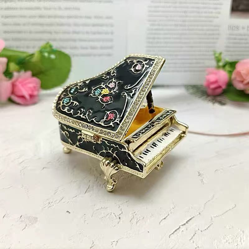 Rhinestone Enamel Piano Figurine Jewelry Box