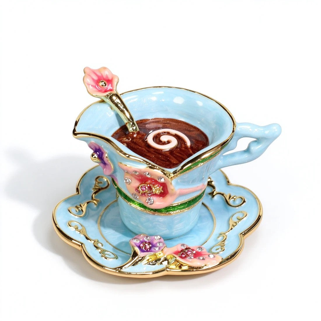 Enamel Coffee Cup Shaped Jewelry Box