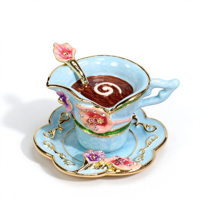 Enamel Coffee Cup Shaped Jewelry Box