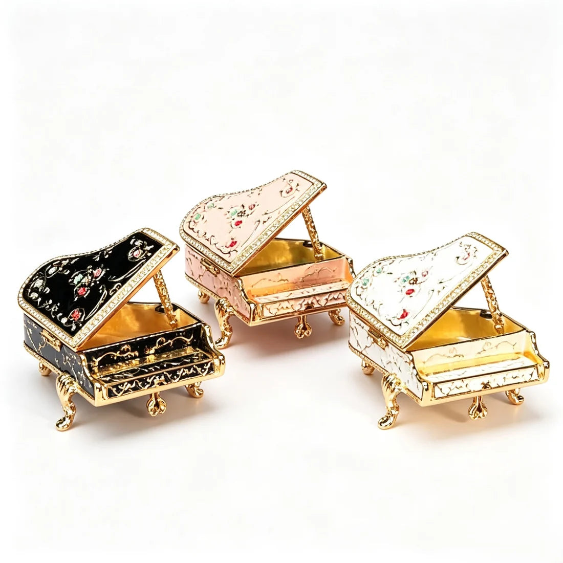 Rhinestone Enamel Piano Figurine Jewelry Box