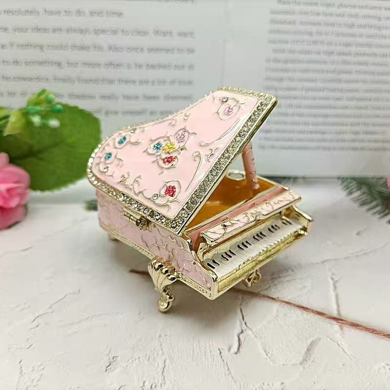 Rhinestone Enamel Piano Figurine Jewelry Box