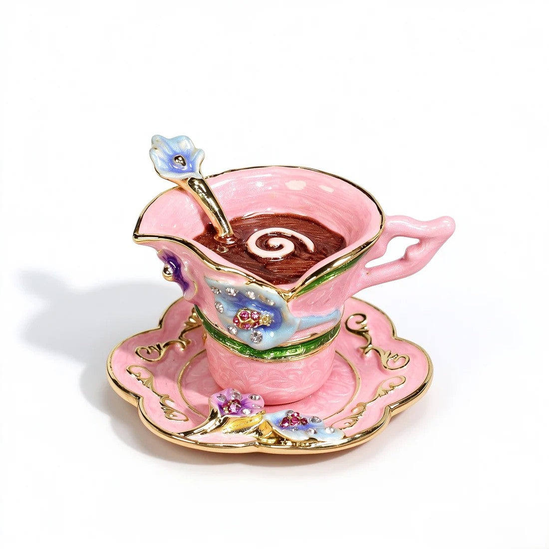 Enamel Coffee Cup Shaped Jewelry Box