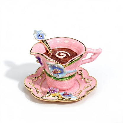 Enamel Coffee Cup Shaped Jewelry Box