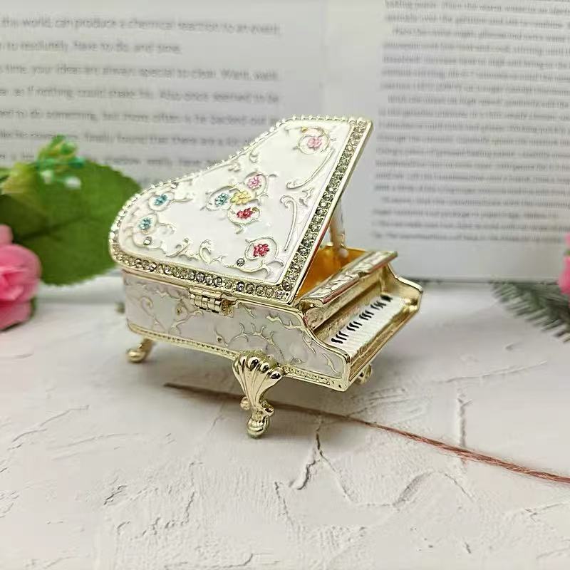 Rhinestone Enamel Piano Figurine Jewelry Box