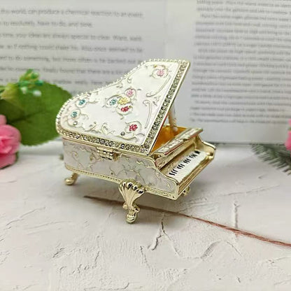 Rhinestone Enamel Piano Figurine Jewelry Box